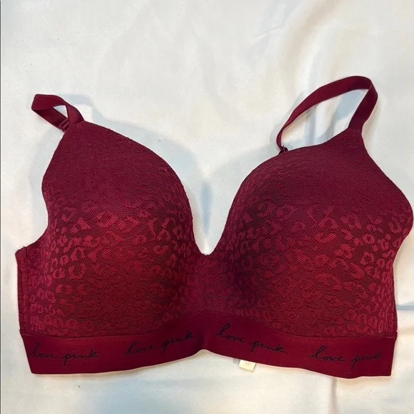 PINK Victoria's Secret Wear Everywhere, Burgundy Lace Animal Print Bra, 36DD - Picture 10 of 10